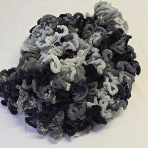 Handmade Ruffle Scarf Black Gray‎ Women